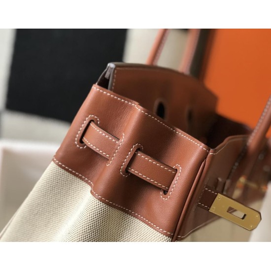 Hermes Birkin Brown Swift Leather And Canvas Handbag