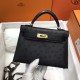 Hermes Mini Kelly 2 Black South Africa Ostrich Leather