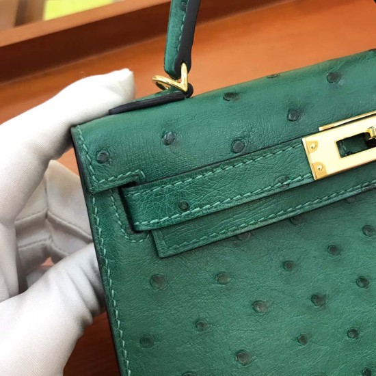 Hermes Mini Kelly 2 Malachite Green South Africa Ostrich Leather