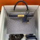 Hermes Kelly Agate Grey And Iris Blue Africa Orstrich Leather