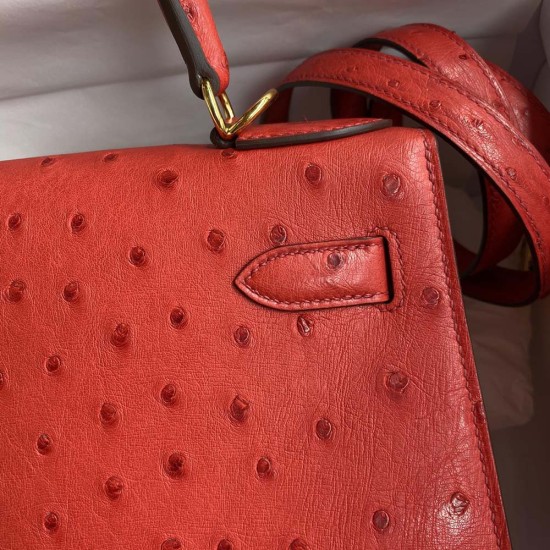 Hermes Kelly Red Africa Orstrich Leather