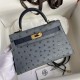 Hermes Mini Kelly 2 Agate Grey And Iris Blue South Africa Ostrich Leather
