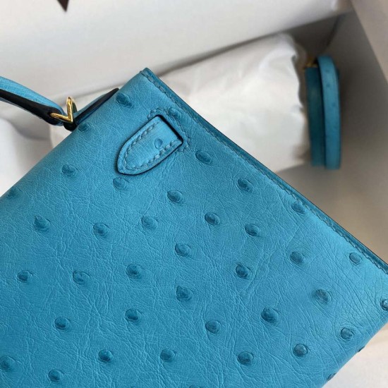 Hermes Mini Kelly 2 Crystal Blue South Africa Ostrich Leather