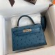 Hermes Mini Kelly 2 Duck Blue South Africa Ostrich Leather