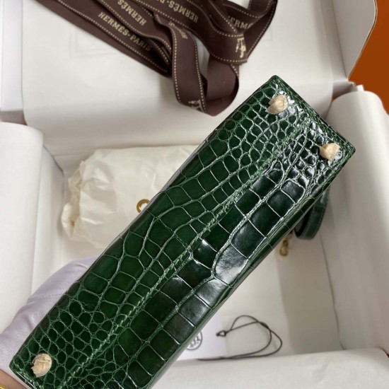 Hermes Mini Kelly 2 Emerald America Crocodile Leather