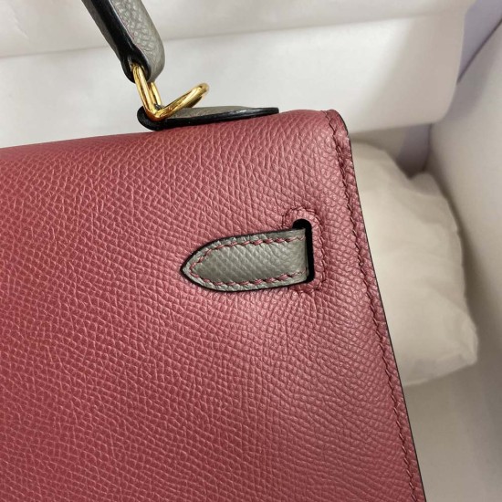 Hermes Kelly Wine And Tin Grey Epsom Leather