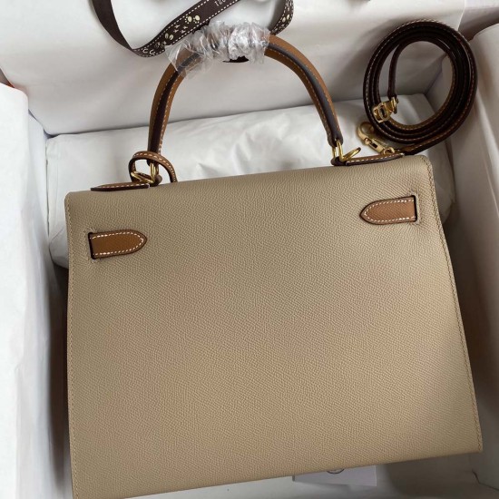 Hermes Kelly Grey And Brown Epsom Leather