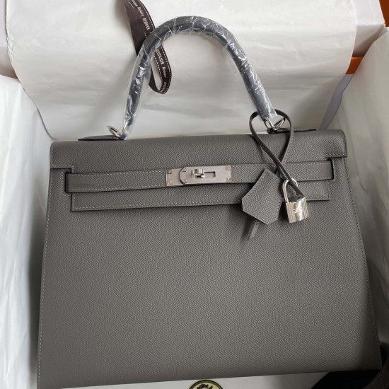 Hermes Kelly Tin Grey Epsom Leather