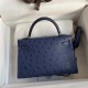 Hermes Mini Kelly 2 Iris Blue South Africa Ostrich Leather