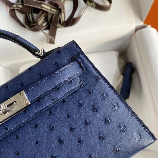 Hermes Mini Kelly 2 Iris Blue South Africa Ostrich Leather