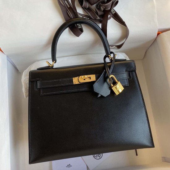 Hermes Kelly Black Box Leather