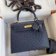 Hermes Kelly Maltese Blue Africa Orstrich Leather