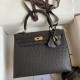 Hermes Kelly Black Africa Orstrich Leather