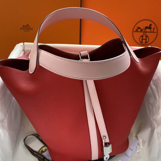 Hermes Picotin Red TC Leather Patch 3Q Pink Swift Leather