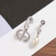 Dior Petit CD Earrings In Silver Finish Metal With White Resin Pearl And Silver Tone Crystals