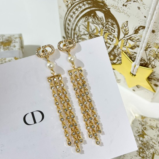 Dior 30 Montaigne Earrings In Gold Finish Metal With White Resin Pearls And Silver Tone Crystals