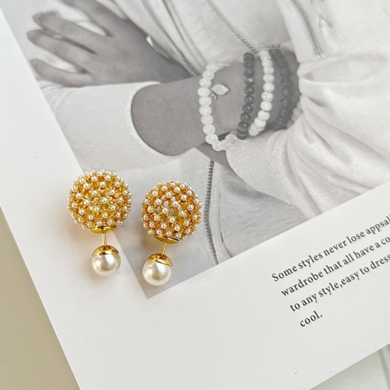 Dior Tribales Earrings In Gold Finish Metal And White Resin Pearls