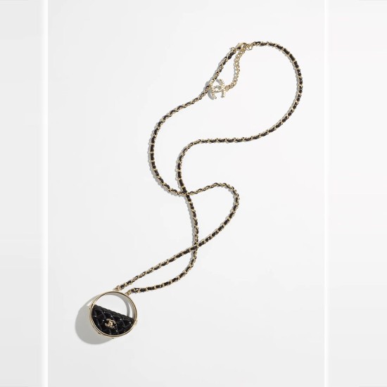 Chanel Long Necklace in Metal Resin And Lambskin