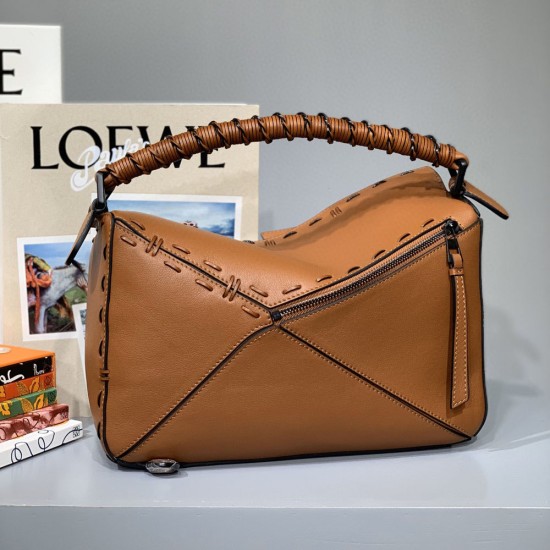 Loewe Medium Puzzle Bag in Classic Calfskin Woven Top Handle