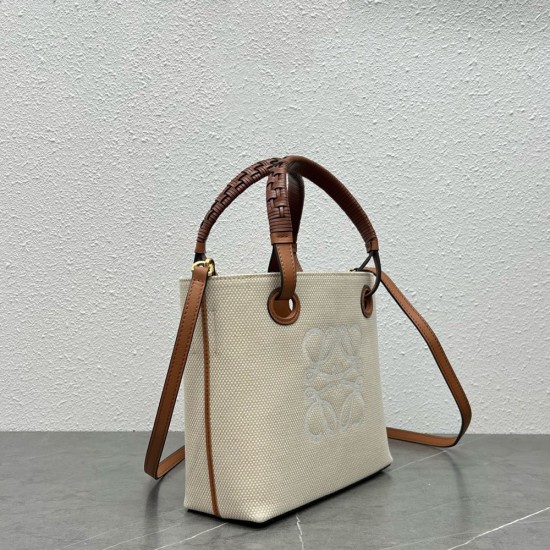 Loewe Mini Anagram Tote Bag in Jacquard and Calfskin