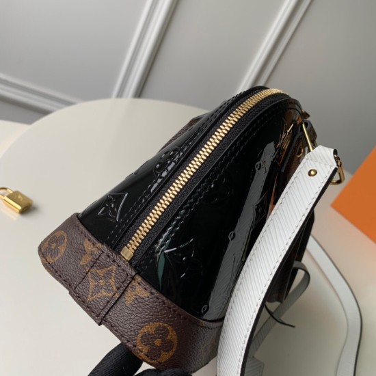 LV Alma BB Embossed Patent Calf Leather In Black Women Handbag