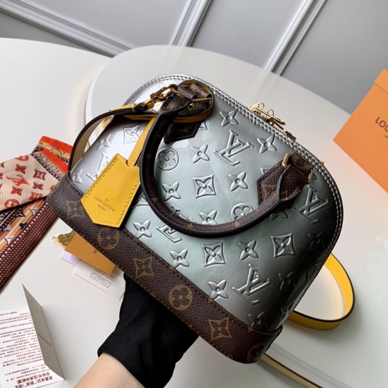 LV Alma BB Embossed Patent Calf Leather In Silver Women Handbag