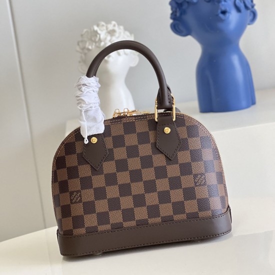 LV Alma BB Handbags in Damier Ebene Coated Canvas And Smooth Cowhide Leather