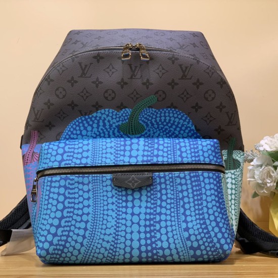 LV x YK Discovery Backpack In Monogram Eclipse Reverse Coated Canvas with Colorful Pumpkin Print 30cm