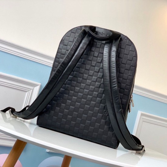 LV Campus Backpack In Damier Infini Onyx Silver Cowhide Leather Embossed With The House's Emblematic Checkboard Pattern