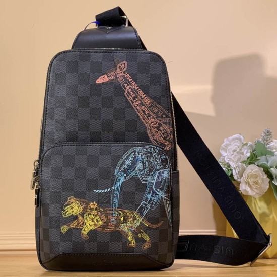 LV Avenue Sling Bag in Damier Graphite Canvas With Wild Animals Print  20cm