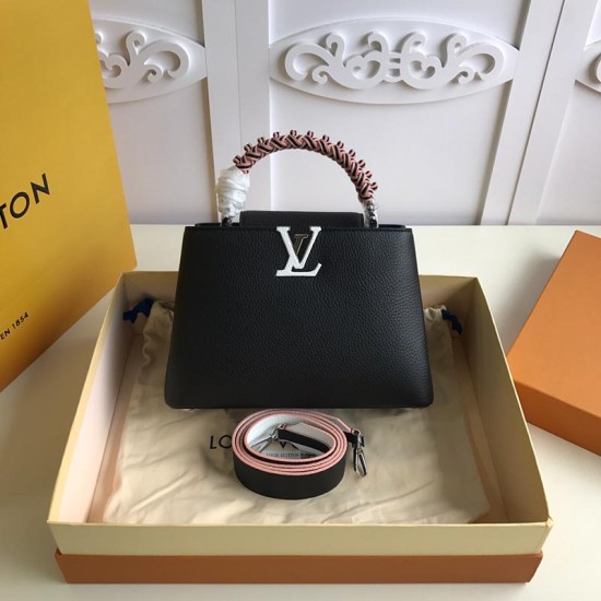 LV Capucines Taurillon Leather in Black White with Braided Top Handle