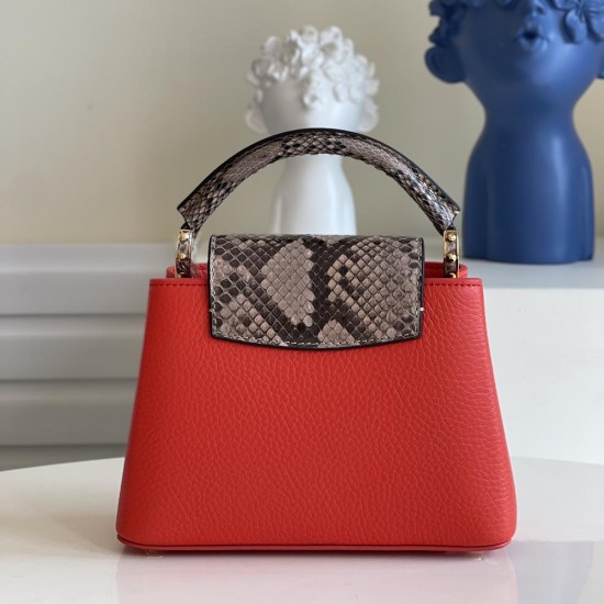 LV Capucines Mini Handbag in Taurillon Leather With Precious Python Skin Handle And Flap 5 Colors 21cm