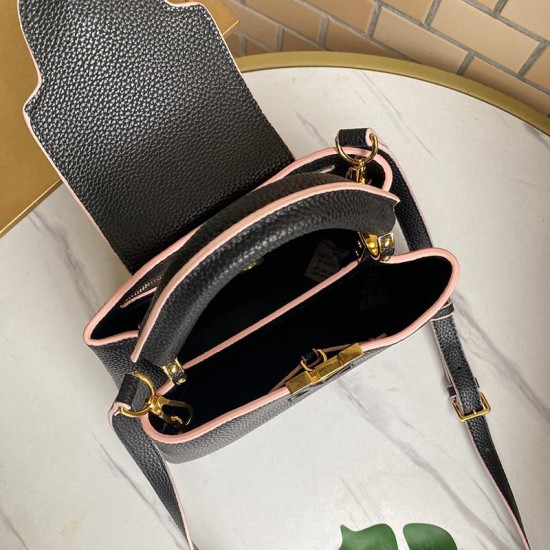 LV Capucines Taurillon Leather in Black with Pink Edges