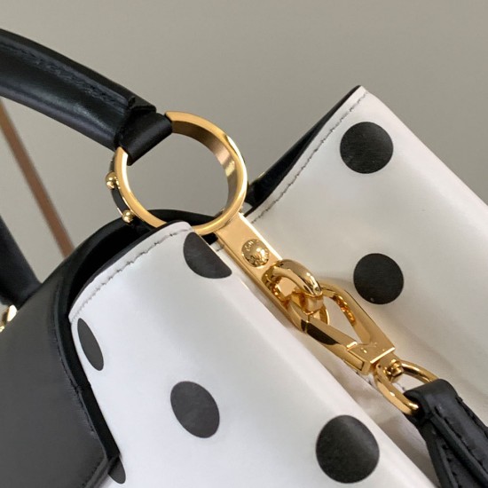 LV Capucines Handbag in Calfskin Leather With Polka Dots