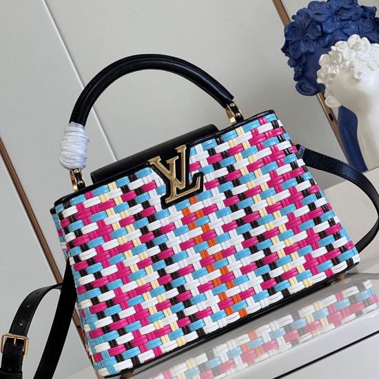 LV Capucines Handbag in Multicolor Coated Canvas Strips Woven with Thin Bands 27cm 31cm