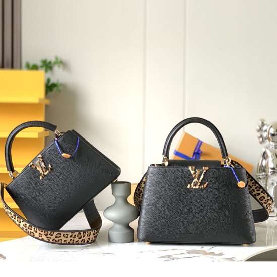 LV Capucines Handbag in Taurillon Leather With Leopard LV And Wide Shoulder Strap