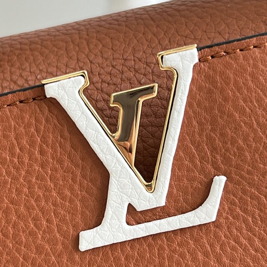 LV Capucines Mini Handbag in Taurillon Leather With Contrast Logo And Handle Embroidery Wide Strap 2 Colors 21cm