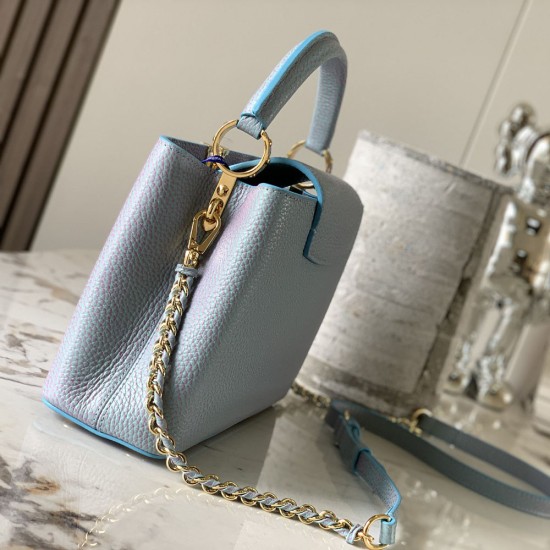 LV Capucines Handbag in Glimmers Contrast Taurillon Leather With Seashell Effect LV And Braided Leather Chain