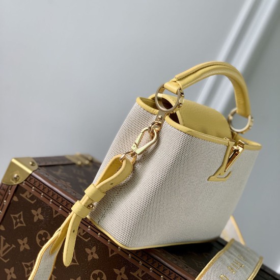 LV Capucines Mini Handbags in Natural Ecru Canvas And Taurillon Leather 3 Colors