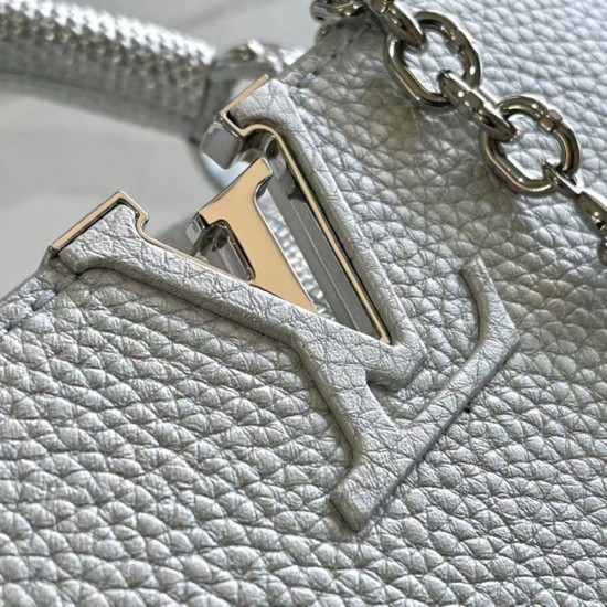 LV Capucines Handbag in Taurillon Leather With Metal Chain Lizard Flap And Handle