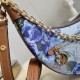 LV Loop Handbag Half-Moon Baguette In Metallic Blue Coated Canvas 23cm