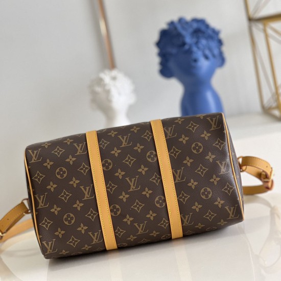 LV Keepall 35 Handbag in Monogram Coated Canvas With Cowhide Leather