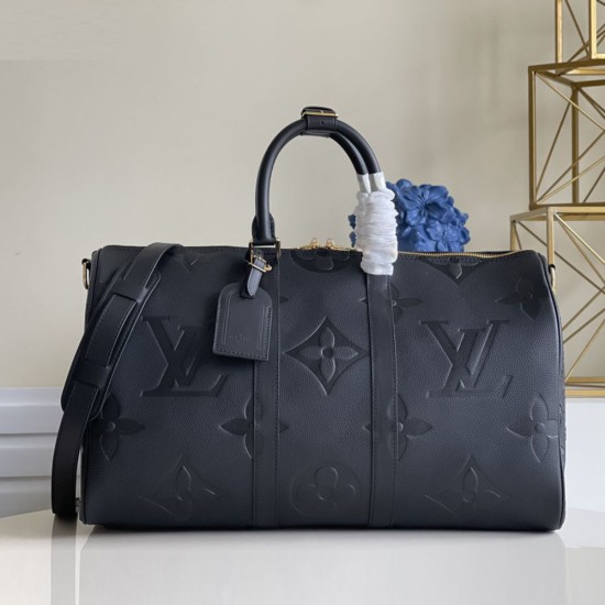 LV Keepall Bandouliere 45 Travel Bag in Monogram Empreinte Giant Embossed Cowhide Leather