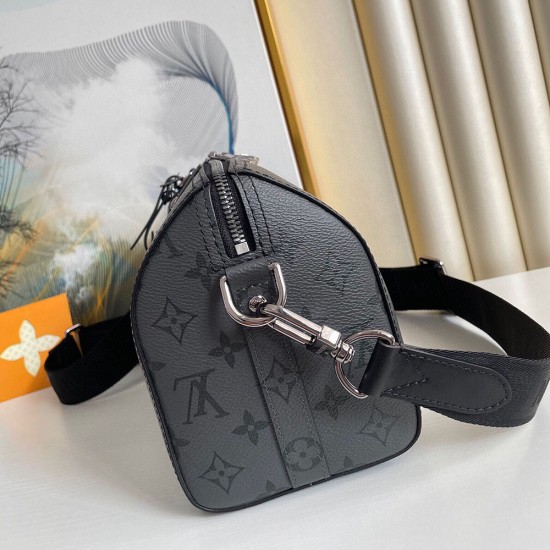 LV City Keepall Bag in Monogram Eclipse And Monogram Eclipse Reverse Coated Canvas 27cm
