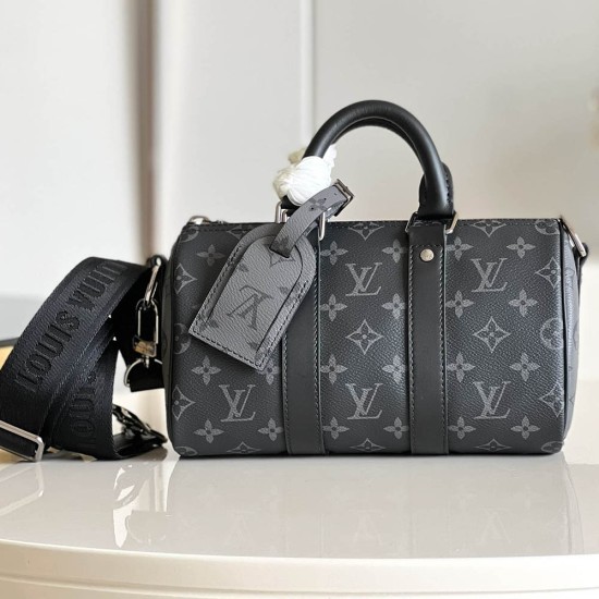 LV Keepall Bandouliere 25 in Monogram Eclipse Coated Canvas 25cm