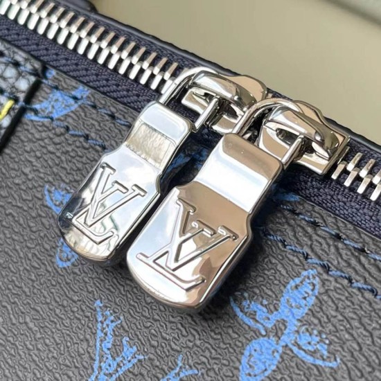 LV City Keepall Handbag In Blue Monogram Coated Canvas And Cowhide Leather 27cm