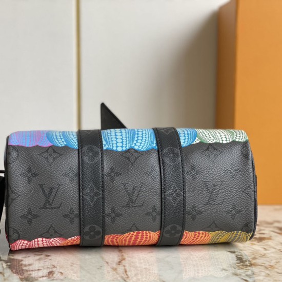 LV x YK Keepall 25 In Monogram Eclipse Reverse Coated Canvas with Colorful Pumpkin Print 25cm