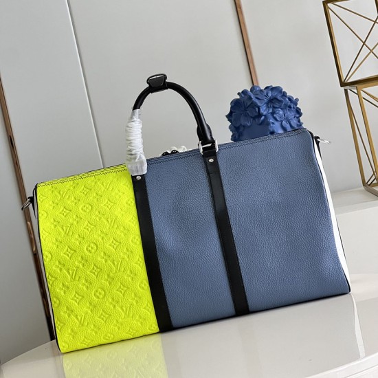 LV Keepall 50B In Colorblock Combinated Taurillon Leather And Monogram Embossed Leather