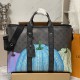 LV x YK Weekend Tote Bag In Monogram Eclipse Reverse Coated Canvas with Colorful Pumpkin Print 43cm