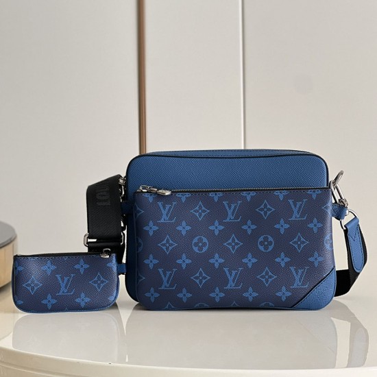 LV Trio Messenger Bag in Monogram Coated Canvas And Taiga Cowhide Leather 25cm